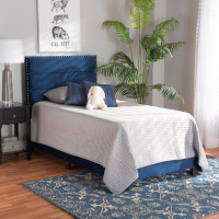 Baxton Studio CF9210E-Navy Blue Velvet-Twin Baxton Studio Tamira Modern and Contemporary Glam Navy Blue Velvet Fabric Upholstered Twin Size Panel Bed